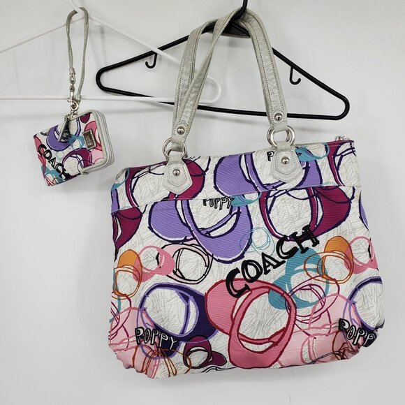Coach Poppy Graffiti Glam Multicolor Printed Canvas Purse Bag and Wallet - Picture 1 of 16